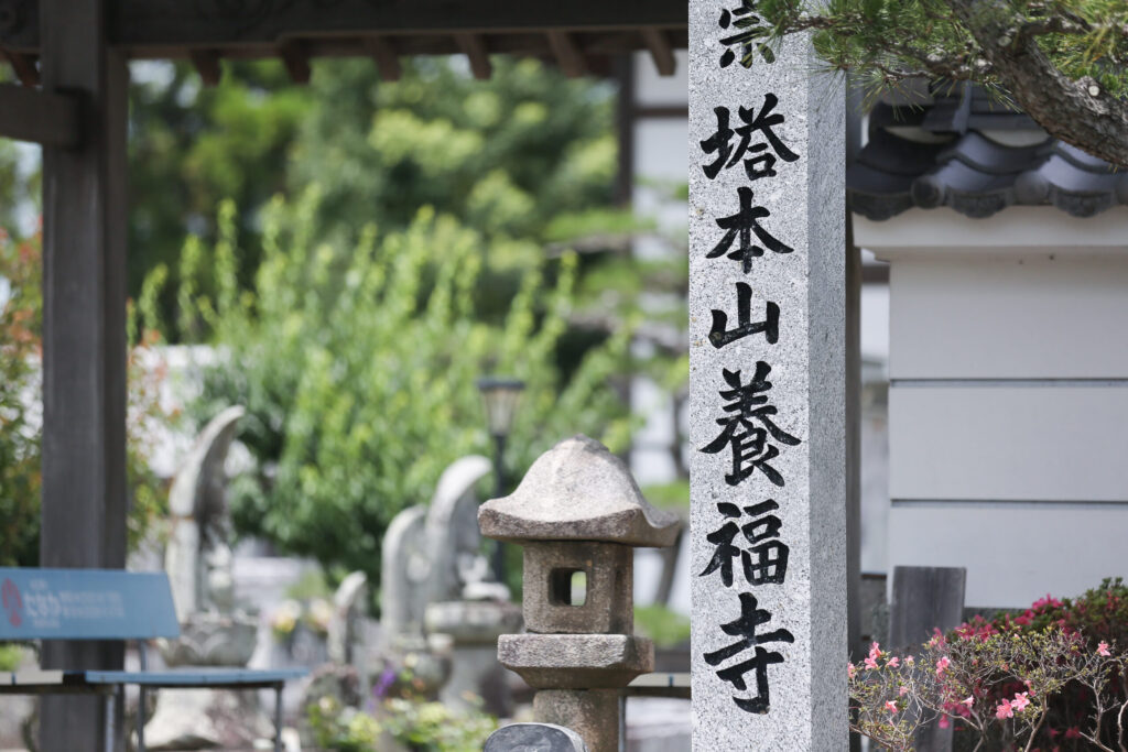 豊橋市川崎町・養福寺境内の緑豊かな庭園。豊橋川崎はなえみ墓園が設けられた落ち着きある寺院空間。